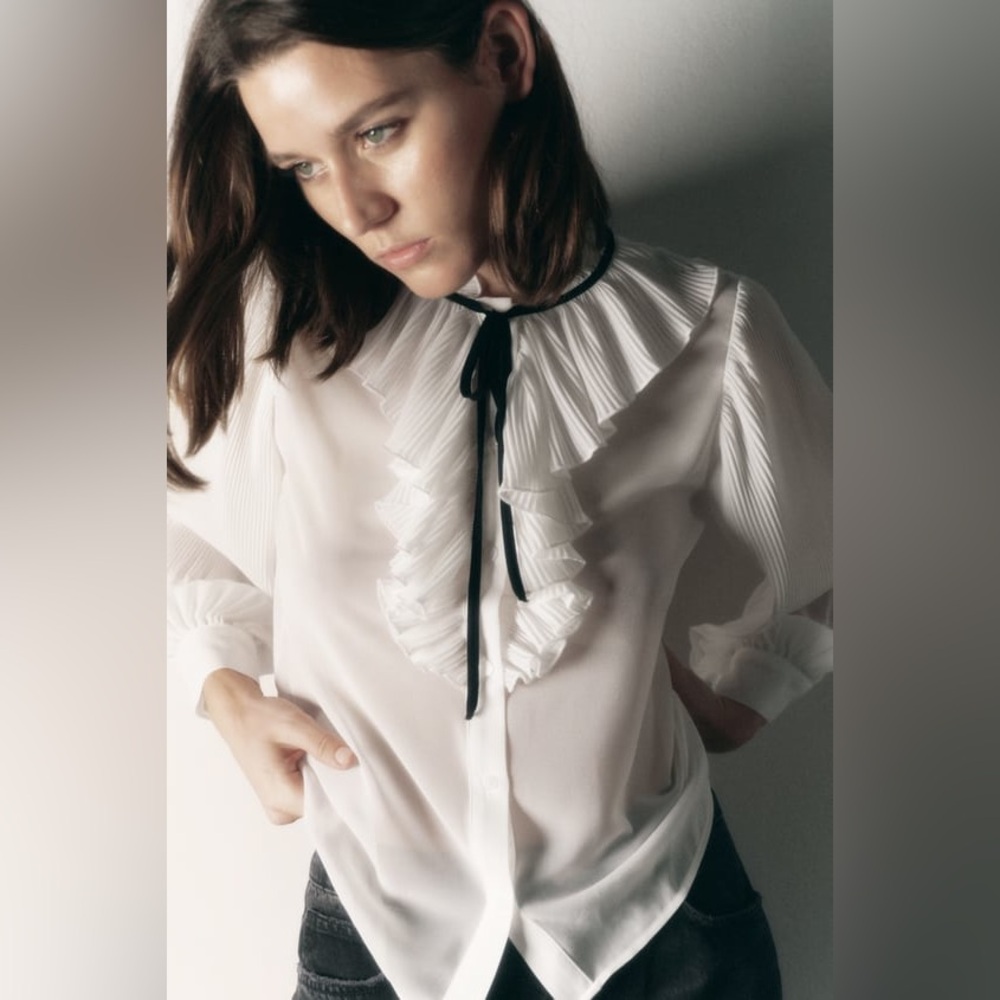 zara contrast bow shirt blogger fav